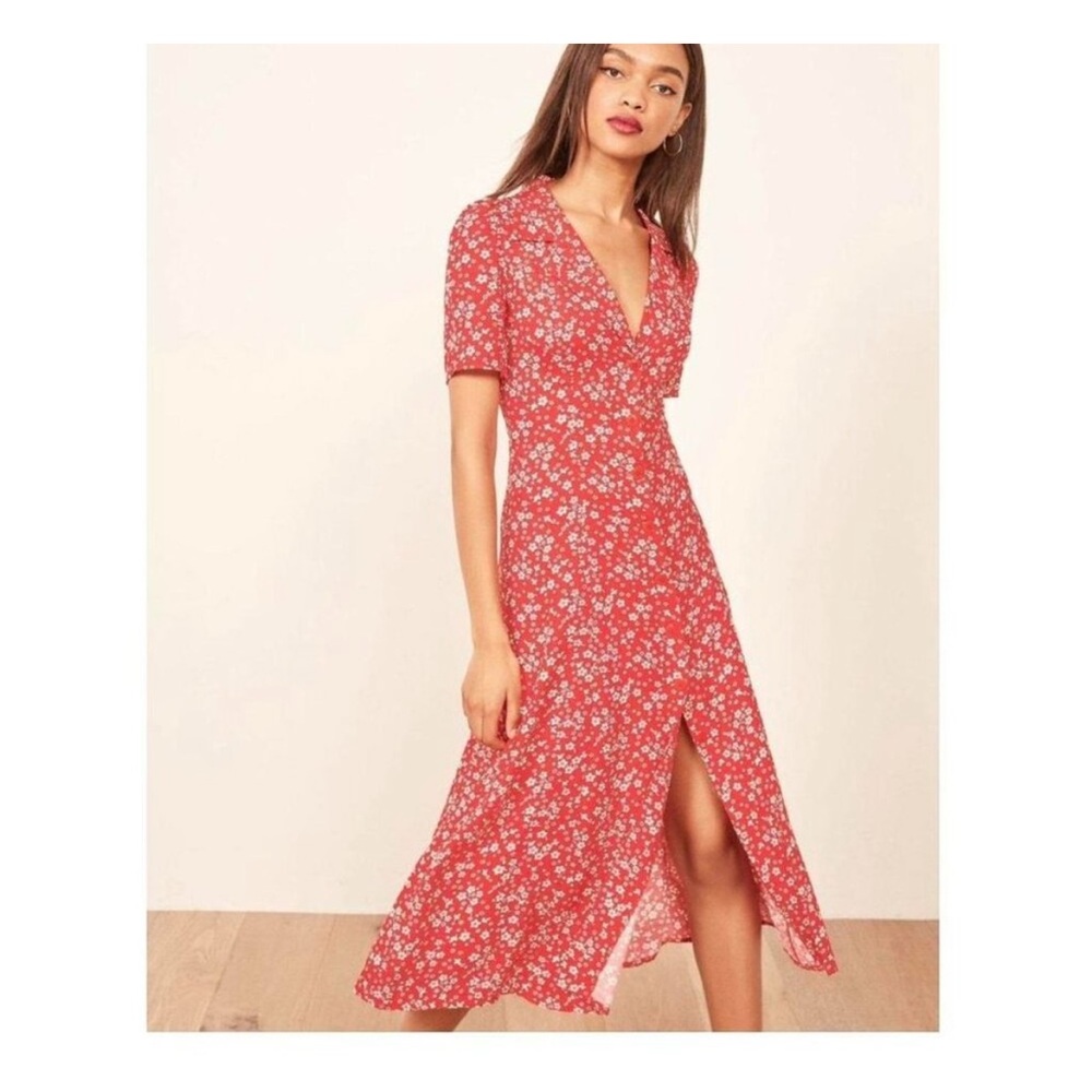 Reformation Red Floral Midi Dress
